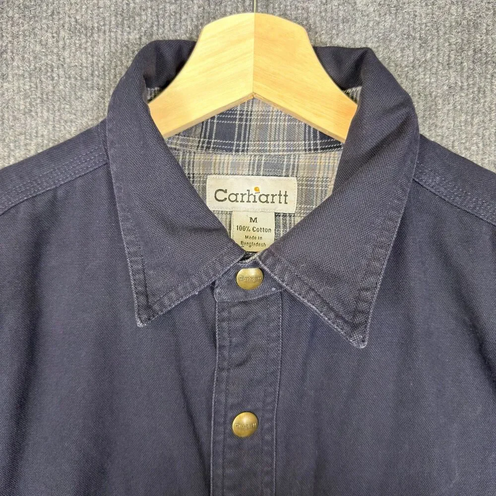 Carhartt Shirt Jacket Men's M Blue Canvas Flannel Lined Snap Front Utility Chore